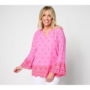 Maya J Women's Top Sz L Daisy Pop Embroidered Blouse Pink A646302